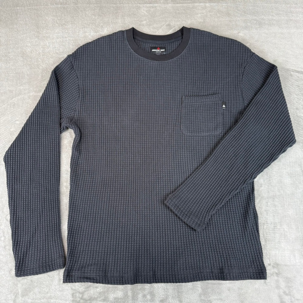 American Giant Waffle Crew Pocket Shirt Mens Large Black $105 USA New NWOT